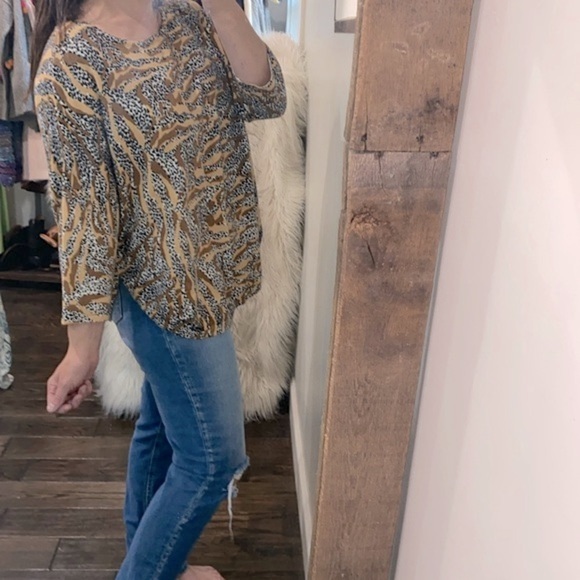 Tyler Boe knit sweater safari print size medium cashmere and cotton blend fabric - Picture 2 of 9